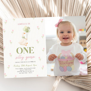 Convites Uma Foto de Aniversário de 1 Ano Floral de um Gans