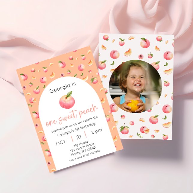 Convites Uma Foto De Aniversário De Peach Doce (Criador carregado)