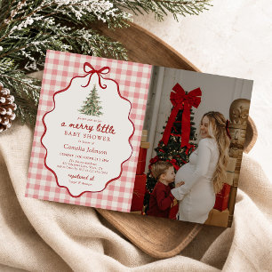 Convites Uma Foto de Babá de Natal Alegre de Gingham