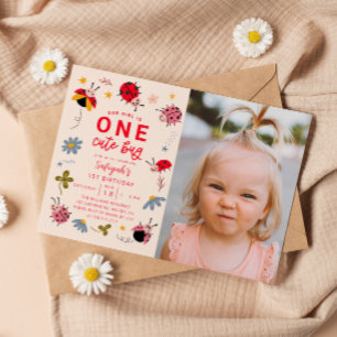 Convites Uma Foto de Festa de primeiro aniversario Ladybug