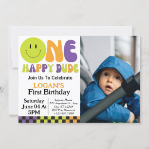 Convites Uma Foto do primeiro aniversario de Cara Feliz