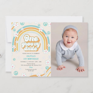 Convites Uma Foto do primeiro aniversario do Groovy Dude Re