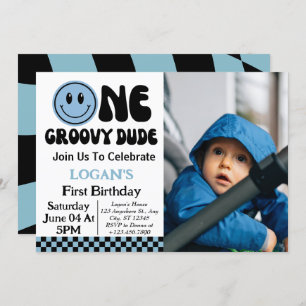 Convites Uma Foto do primeiro aniversario Groovy Dude Boy