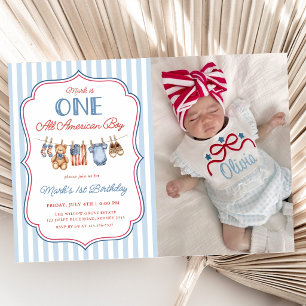 Convites Uma Foto Patriótica de Aniversário de 1 Ano de um