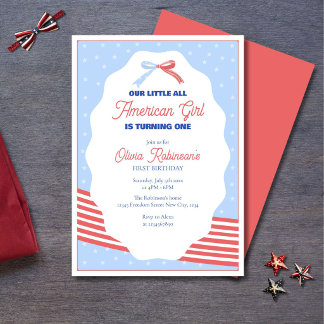Convites Uma Garota Americana Patriótica de 1º Aniversário