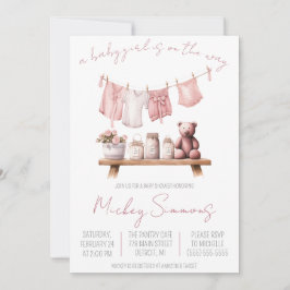 Convites Uma Garota Bebê está a caminho! Chá de fraldas Clo