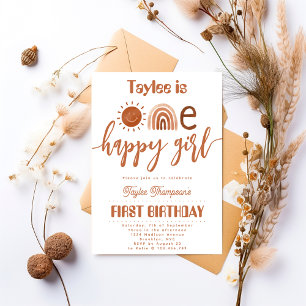 Convites Uma garota feliz Boho Rainbow Sunshine Aniversário