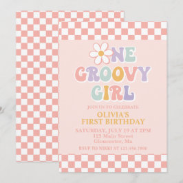 Convites Uma Garota Groovy Retro Garota Primeiro Aniversári
