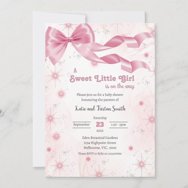 Convites Uma Garotinha Doce Está A Caminho Do Chá de fralda (Frente)