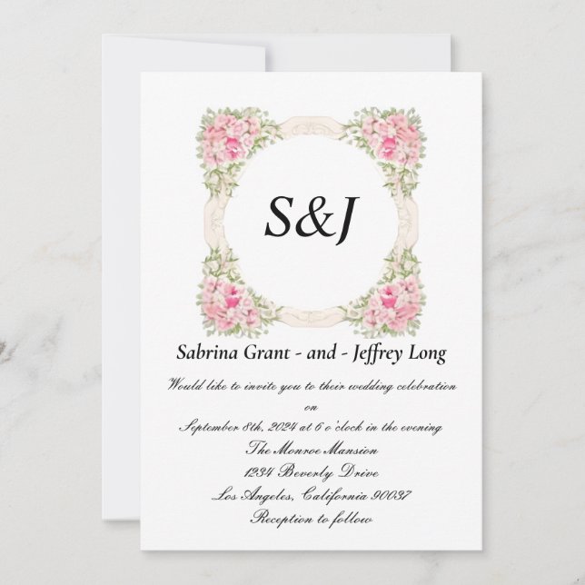 Convites Uma imagem com Casamento de Monograma de Flores Ro (Frente)