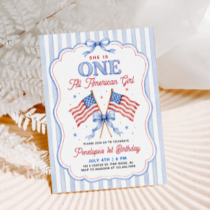 Convites Uma Menina Americana Patriótica de 1 Ano de Idade