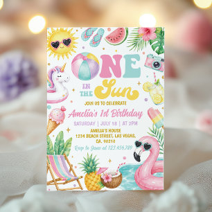 Convites Uma Menina ao Sol Festa na Piscina Aniversário de 