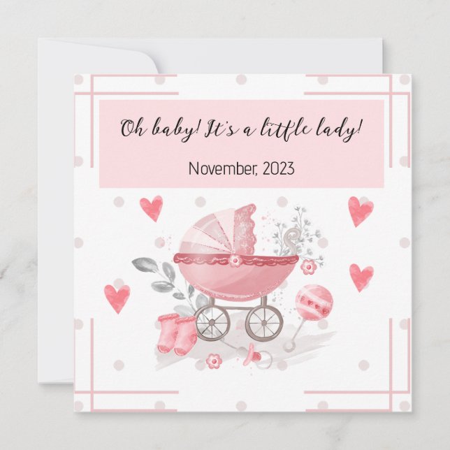 Convites Uma menina carrinha e corações com uma mensagem ad (Frente)