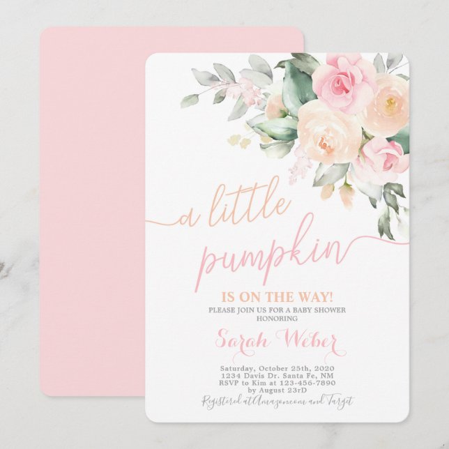 Convites Uma menina chá de fraldas de abóbora (Frente/Verso)