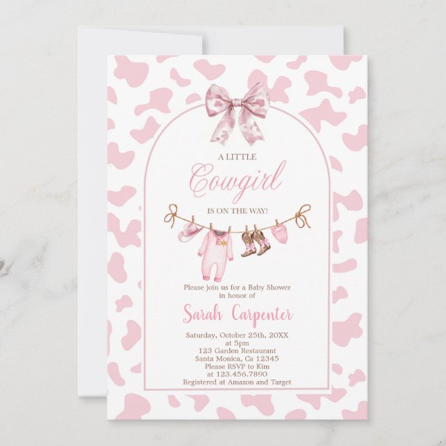 Convites Uma menina Chá de fraldas de vaquinha (Frente)