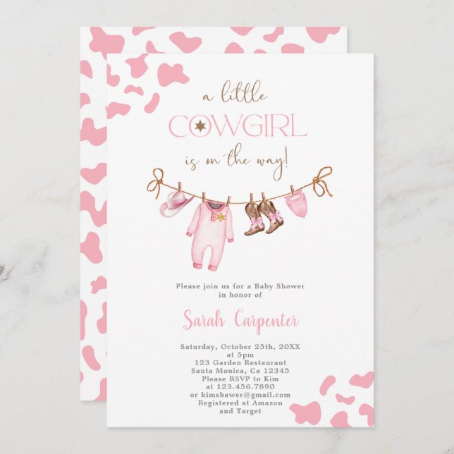 Convites Uma menina Chá de fraldas de vaquinha (Frente/Verso)