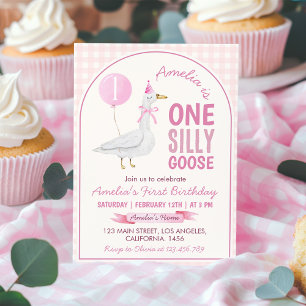 Convites Uma Menina de Balão Rosa de um Ganso Tolo Aniversá