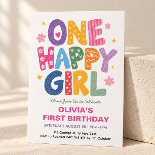 Convites Uma Menina Feliz: Aniversário de Menina Desenhado 
