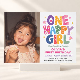 Convites Uma Menina Feliz: Foto de Aniversário Colorida Des