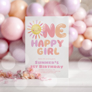 Convites Uma Menina Feliz Sol 1º Aniversário Rosa Roxo