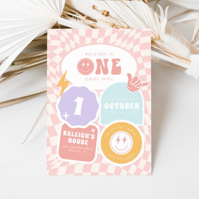 Convites Uma Menina Legal | Aniversário do Patinador Retro  (Criador carregado)