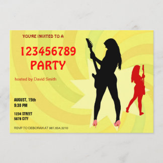 Convites Uma menina que palying a guitarra elétrica