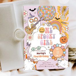 Convites Uma Menina Spooky Retrora Halloween Primeiro Anive