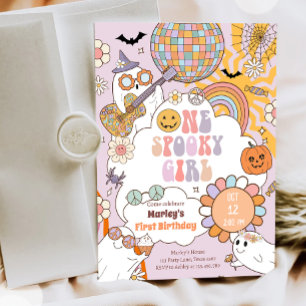 Convites Uma Menina Spooky Retrora Halloween Primeiro Anive