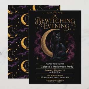 Convites Uma Noite de Halloween Enfeitiçante Gato Preto