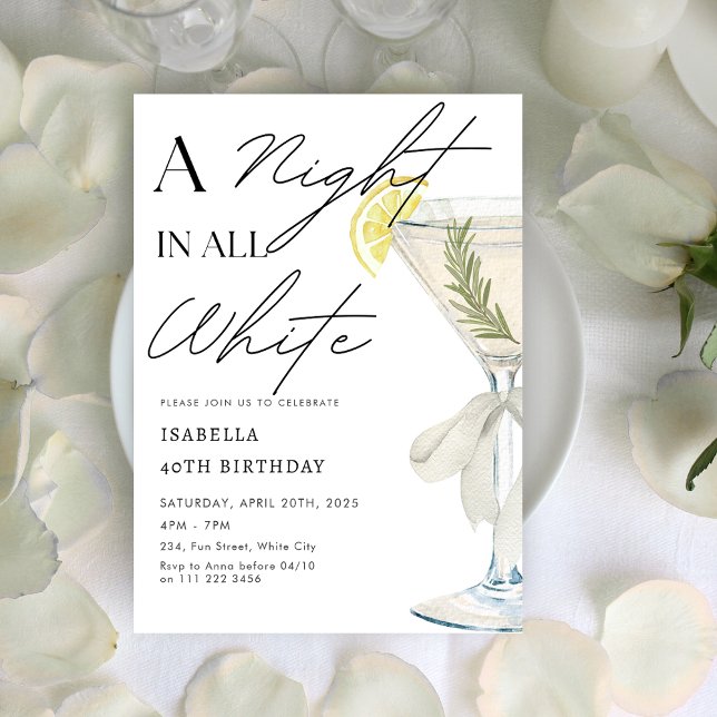 Convites Uma noite em toda a Festa de aniversário branca (A Night in All White Birthday Party Invitation)