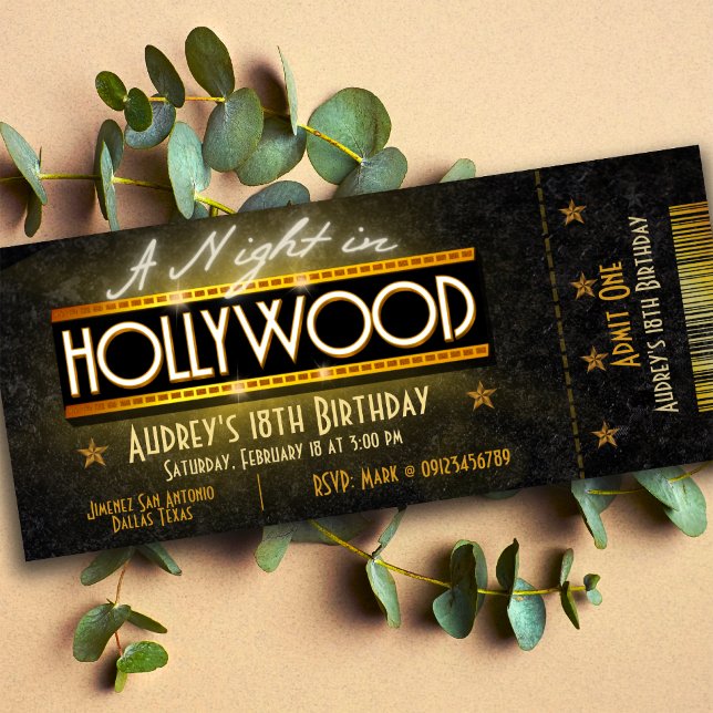 Convites Uma noite no ingresso de Hollywood (Hollywood Party Ticket Invitation)