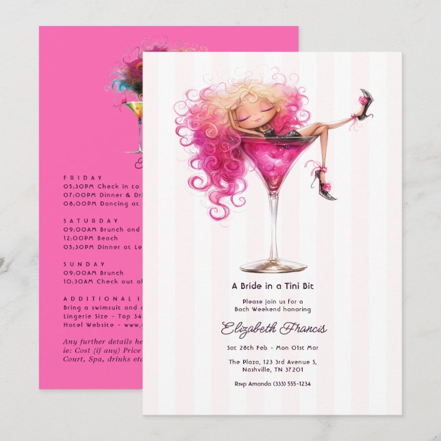 Convites Uma Noiva em um Tini Bit Pink Martini Despedida de (Frente/Verso)