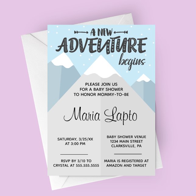 Convites Uma nova aventura começa o Chá de fraldas de inver (A New Adventure Begins Winter Mountain Baby Shower Invitation)