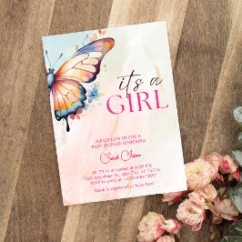 Convites Uma pequena borboleta Chá de fraldas branco floral
