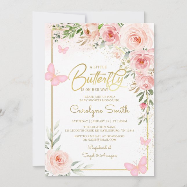 Convites Uma Pequena Borboleta Está A Caminho Do Chá de fra (Frente)