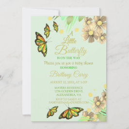 Convites Uma Pequena Borboleta Está No Caminho Bebê Floral