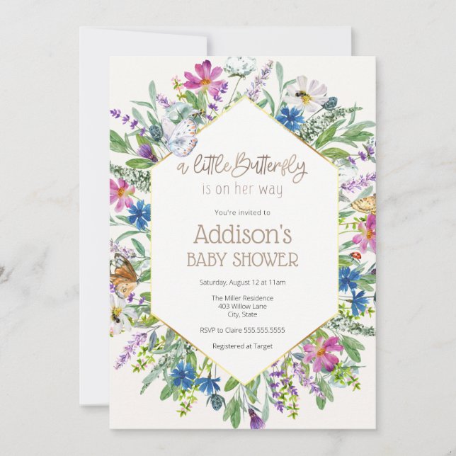 Convites Uma Pequena Borboleta está no seu caminho Chá de f (Frente)