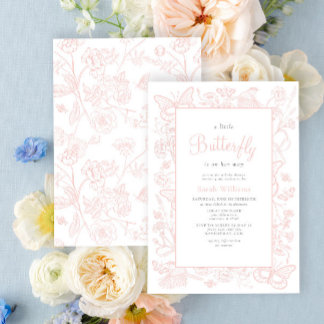 Convites Uma Pequena Chá de fraldas de Garota Rosa Vintage