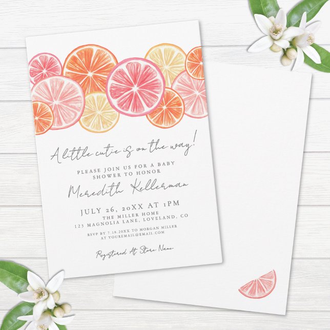 Convites Uma pequena e fofa festa de bebê minimalista com t (A Little Cutie Minimal Citrus Baby Shower Invitation)
