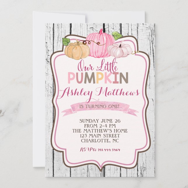 Convites Uma pequena Festa de aniversário de abóbora (Frente)