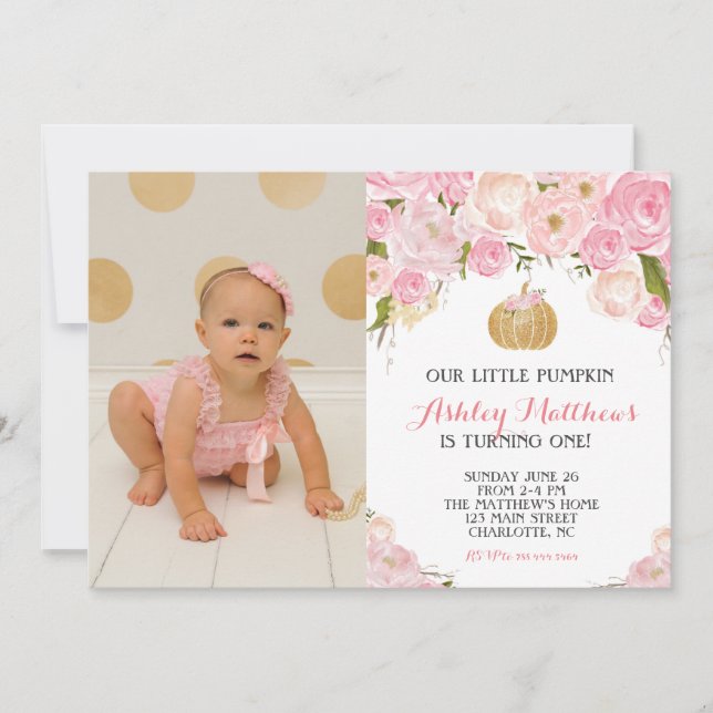 Convites Uma pequena Festa de aniversário de ouro com brilh (Frente)