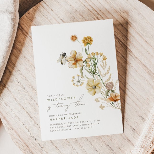 Convites Uma Pequena Festa de aniversário Floral De Girasso (Criador carregado)