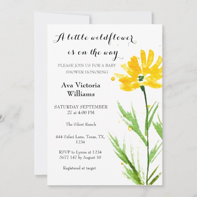 Convites Uma Pequena Flor Chá de fraldas Amarelo (Frente)