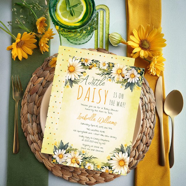 Convites Uma Pequena Margarida Está a Caminho Floral Chás d (A Little Daisy Is On The Way Floral Girl Baby Shower Invitation - Budget Small)