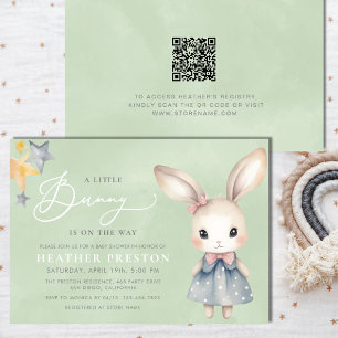Convites Uma Pequena Menina Coelhinha Verde Salvia QR Chá d