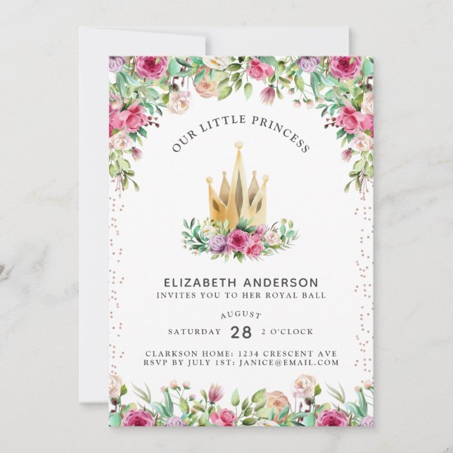 Convites Uma pequena princesa Floral Birthday Card (Frente)