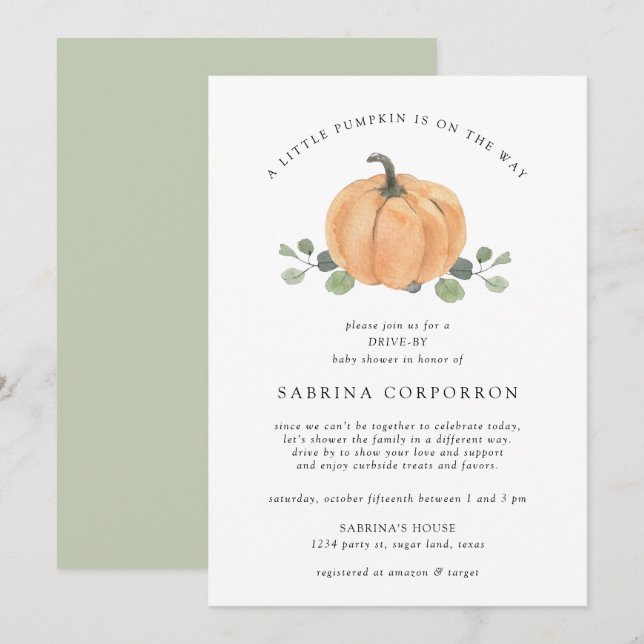 Convites Uma Pequena Pumpkin está no caminho da aquarela (Frente/Verso)