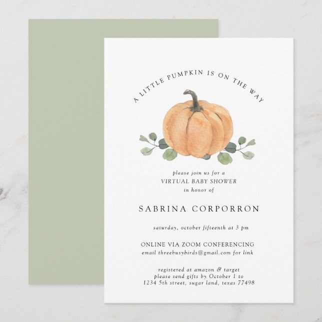 Convites Uma Pequena Pumpkin está no caminho da aquarela vi (Frente/Verso)