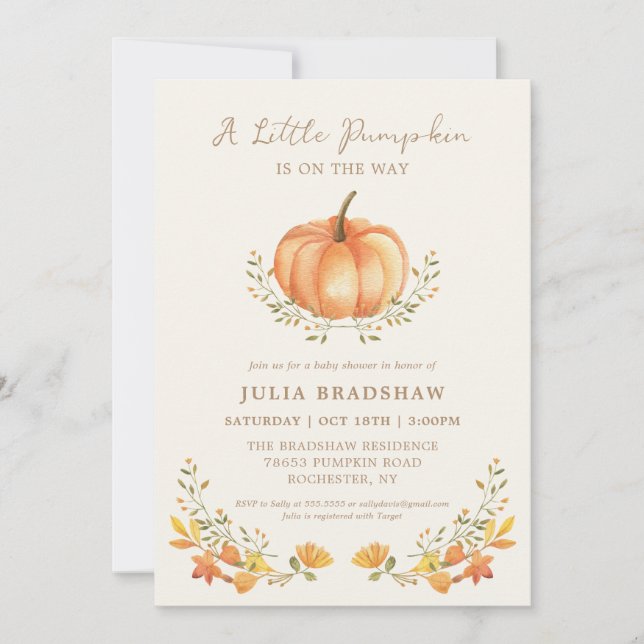 Convites Uma Pequena Queda De Abóbora | Sexo Chá de fraldas (Frente)