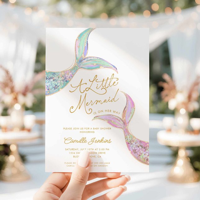 Convites Uma Pequena Sereia Está a Caminho Chá de Bebê (Mermaid Girl Baby Shower Invitation)